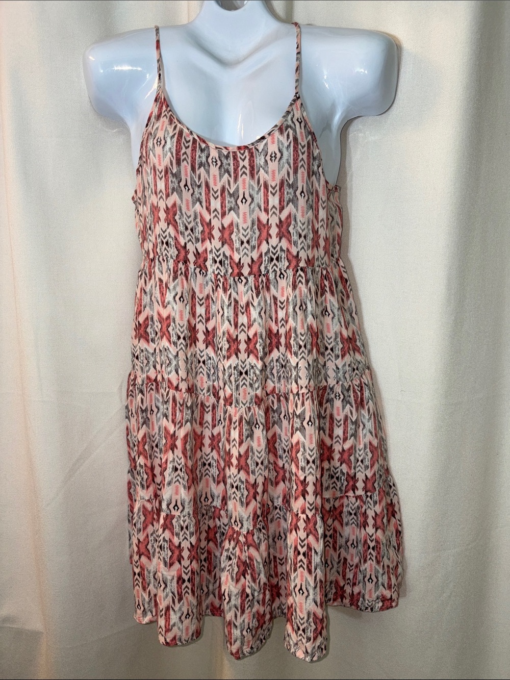Maurices Pink & White Patterned Spaghetti-Strap Mini Dress